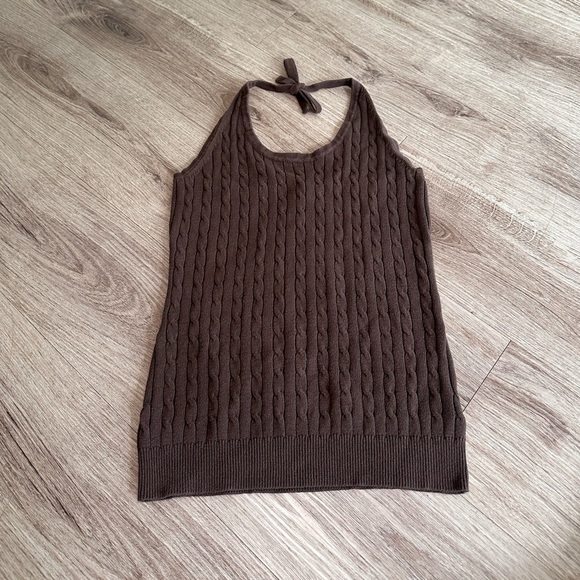 Tops - MERONA Y2K Vintage Brown Cable Knit Sweater Halter Top Size M